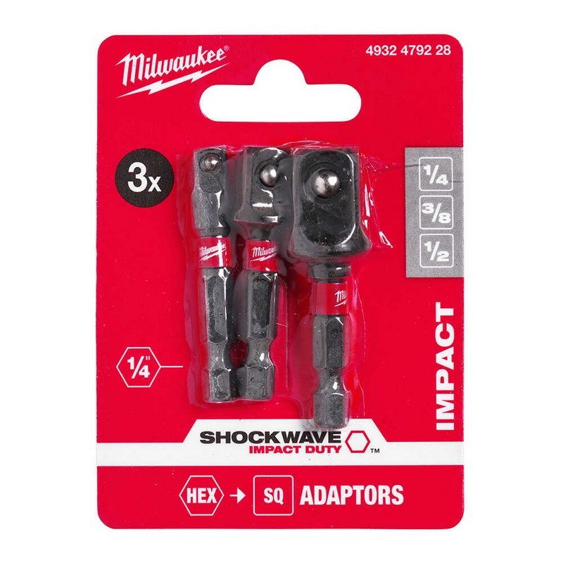 Milwaukee Impaktör 1/4" Hex Kare Çevirici Set 3P 4932479228