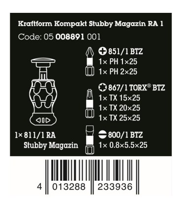 Wera KF Kompakt Stubby RA1 Tornavida Bits Seti 05008891001