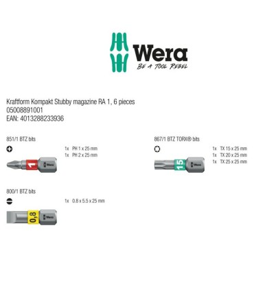 Wera KF Kompakt Stubby RA1 Tornavida Bits Seti 05008891001